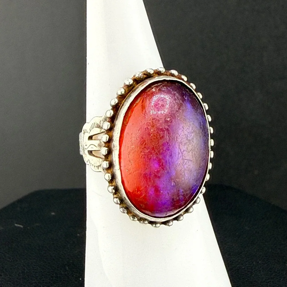 Vintage Ring Dragons Breath Sterling Silver Fred Harvey Era Purple Red Size 7